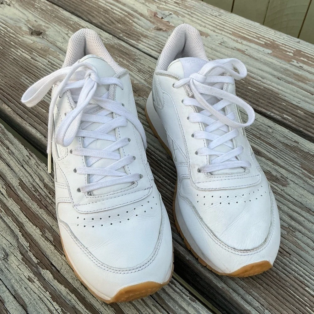 Reebok White Leather Sneakers with Gum Sole